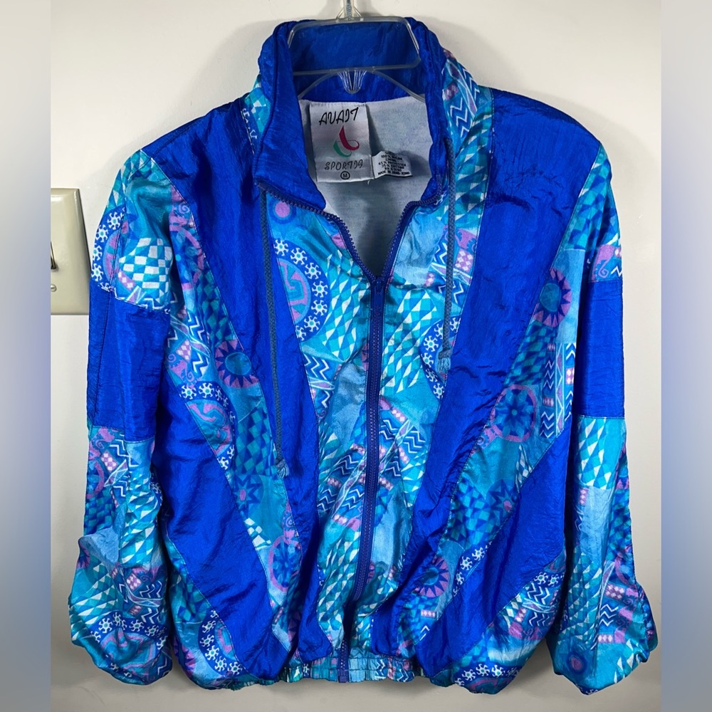 Vintage Ava‎ Sport Windbreaker Jacket Women’s M Blue Colorblock Hip Hop Retro